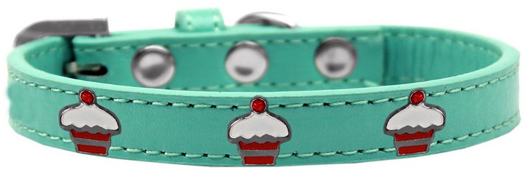 Red Cupcake Widget Dog Collar Aqua Size 14